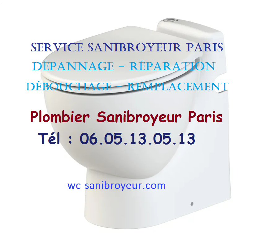 Sanibroyeur Paris : bloqué, bouché, panne, fuite, bruit, débouchage, dépannage et réparation, Plombier WC broyeur SFA Prix 79€ TTC .